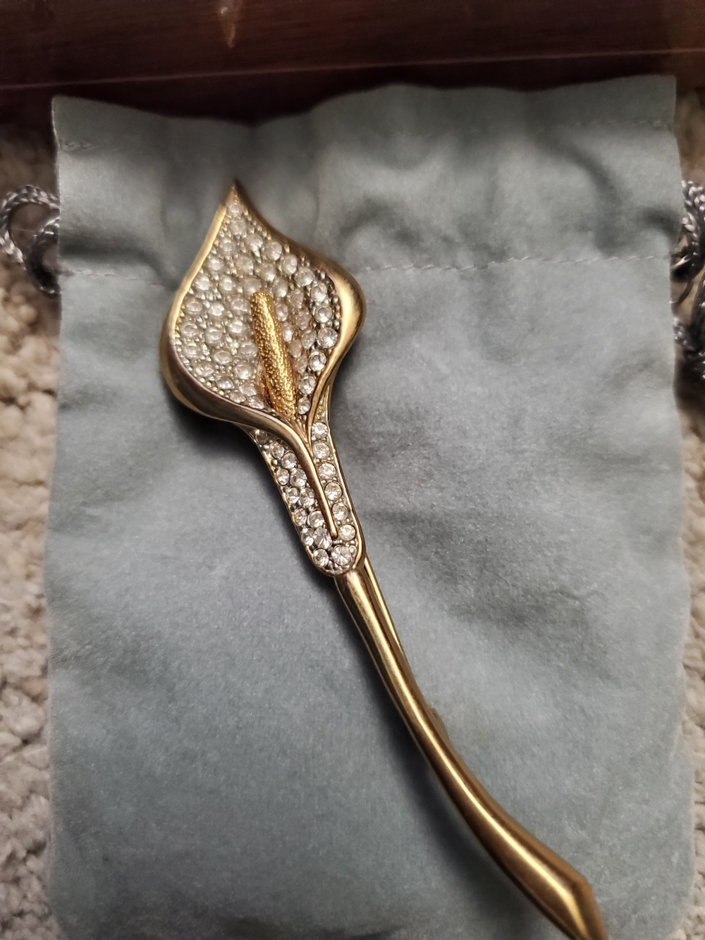 Vintage Gold-Tone Pave Calla Lily Brooch - Gold